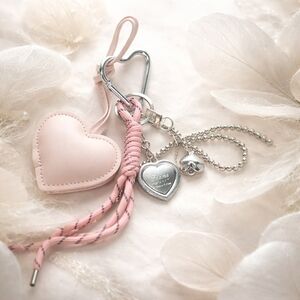 Pink Heart Keychain with Silver Accents